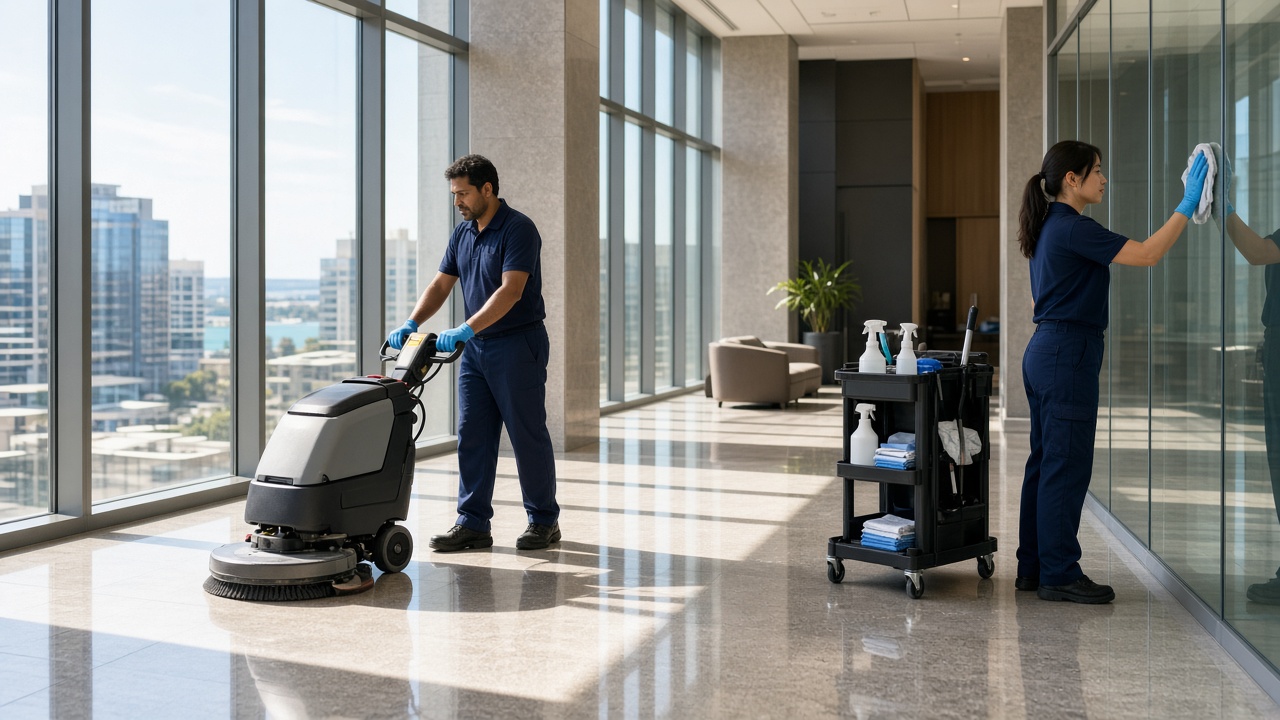 Cleaning labour hire Perth commercial cleaners in office lobby 2026