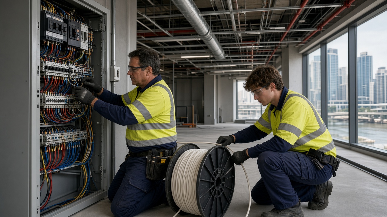 Electrical labour hire Brisbane electrician at switchboard 2026