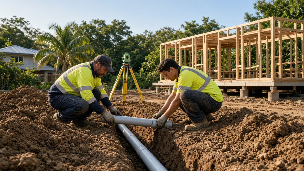 Plumbing labour hire Brisbane plumbers laying drainage pipe 2026