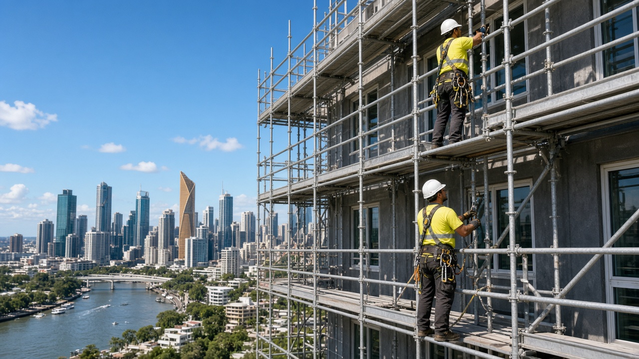 Scaffolding labour hire Brisbane scaffolders on apartment facade 2026