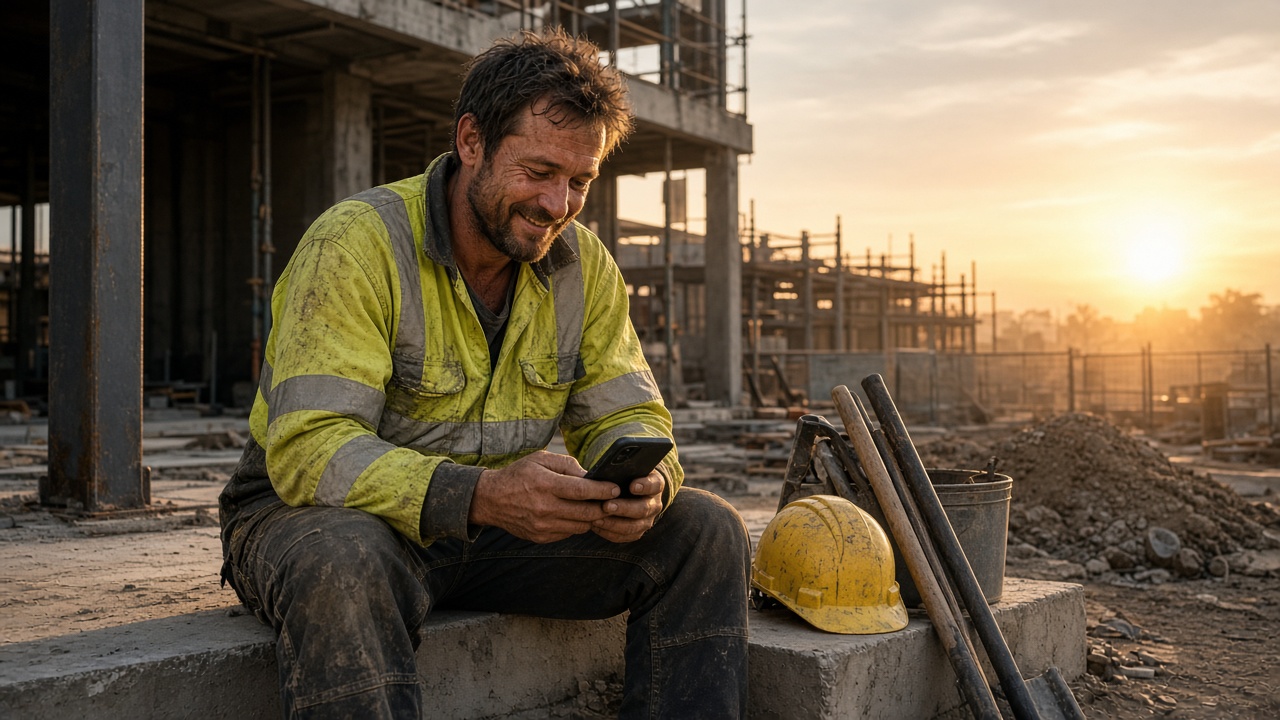 Casual worker checking a payment notification on a phone after a shift, illustrating same day pay jobs in Australia