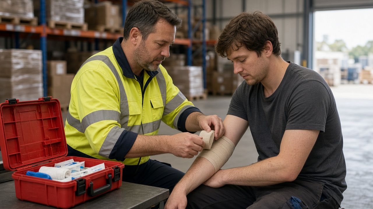 Casual labourer with a hand injury being assisted on a construction site, illustrating workers compensation for casual employees